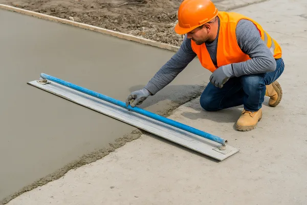 a male worker smoothing a fresh concrete slab from Concrete Tree Phoenix in Phoenix, AZ - Commercial Concrete Repairs