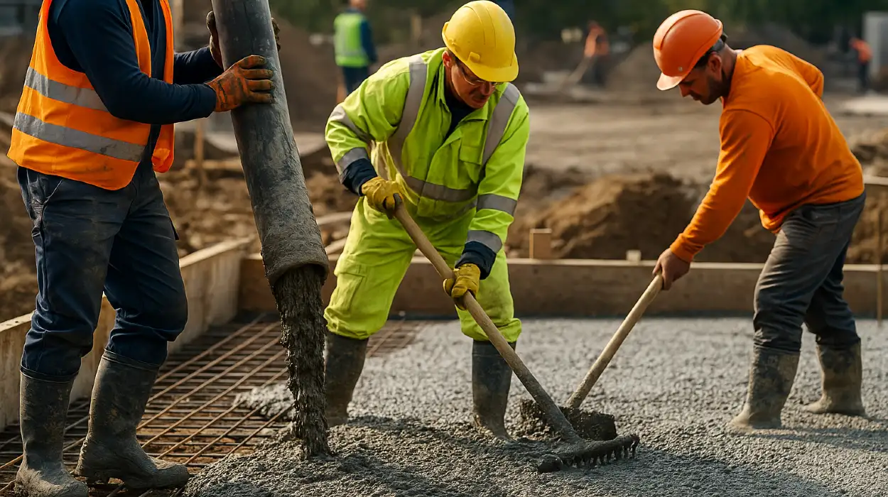 3 concrete contractors spreading concrete on the ground from Concrete Tree Phoenix in Phoenix, AZ 