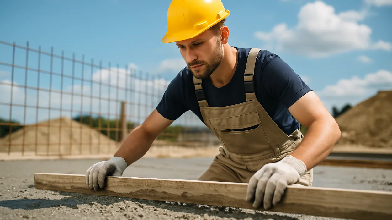 a male concrete worker spreading fresh cement on rebared ground from Concrete Tree Phoenix in Phoenix, AZ - concrete slabs for sheds