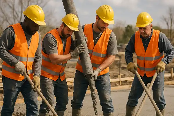 4 workers pouring and spreading concrete on the ground from Concrete Tree Phoenix in Phoenix, AZ - Residential Concrete Repairs